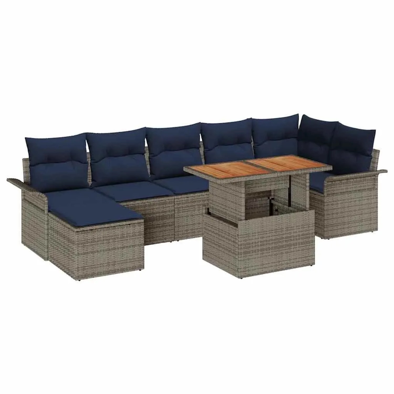 vidaXL Gartensofa-set mit Kissen 8 Stk Grau und Marineblau Poly-Rattan 3349366