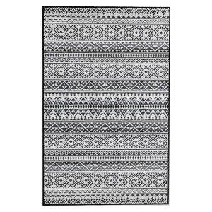 Grau-weißer Outdoor-Teppich (250x300 cm) mit Muster, wetterfest und aus Kunststofffasern.