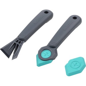 wolfcraft Fugen-Reparatur-Set, 4-teilig: Fugenschaber, 2 Fugenglätter und Halter für Fliesenzubehör.