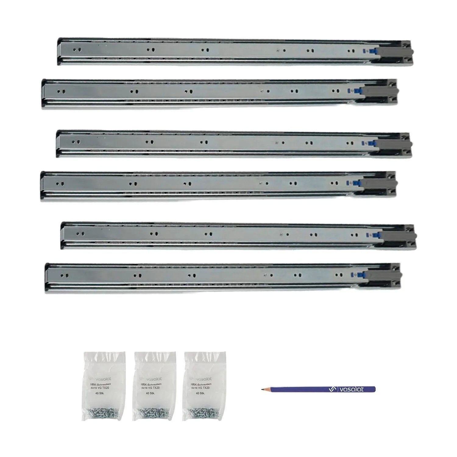vasalat Kugelauszug 650mm Softclose Kugelführung - Vollauszug mit Dämpfung - 3 Paar