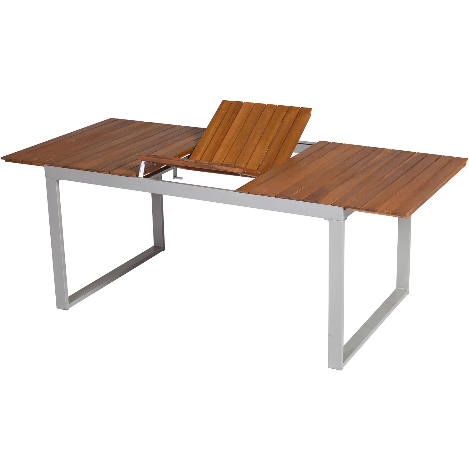 Ausgezogener, rechteckiger, brauner Merxx Gartentisch Naxos (200x90 cm) mit Aluminiumgestell.