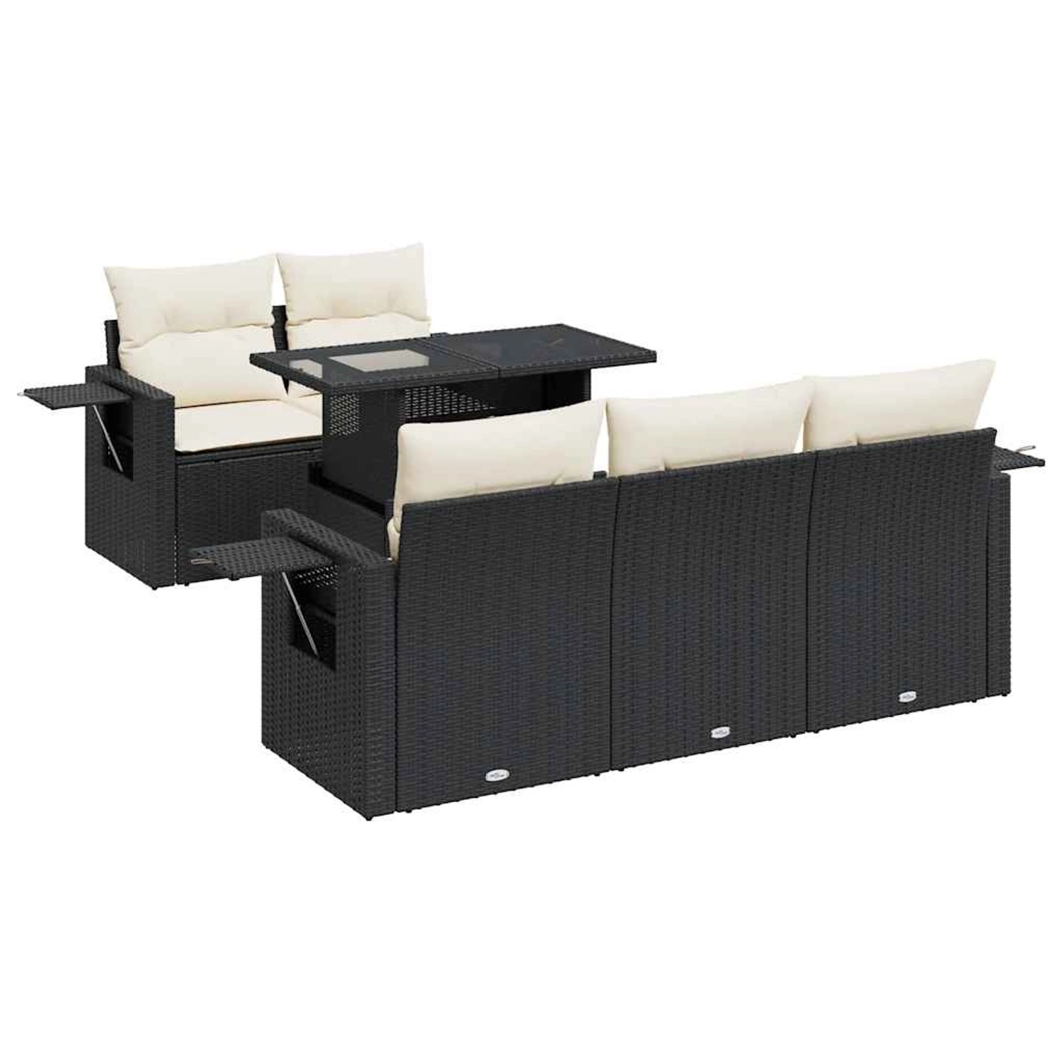 vidaXL 6-Tlg Garten-Sofagarnitur mit Kissen Schwarz Poly Rattan 3326407