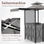 Grauer Costway Grillpavillon mit Bar, Doppeldach und Markise. Inklusive 2 Barhockern.