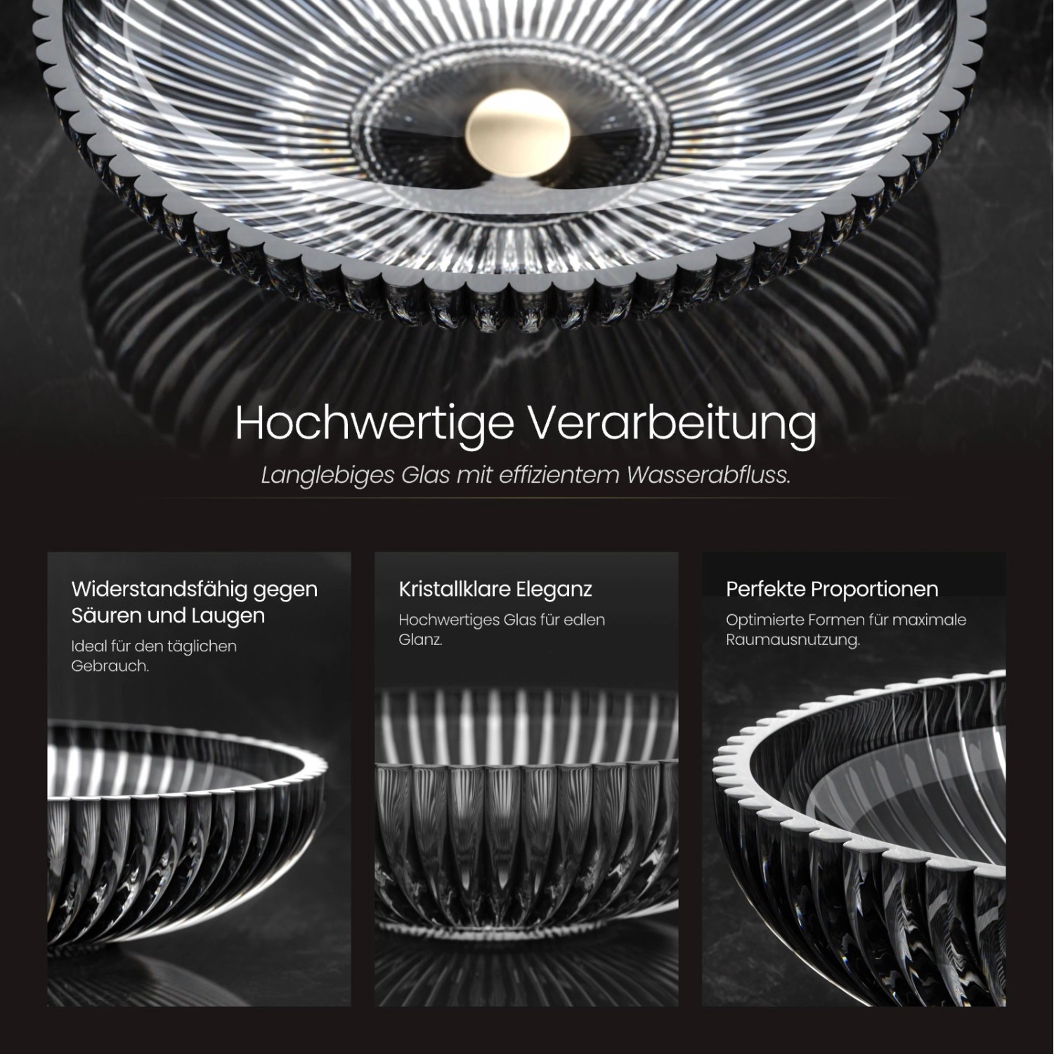 Ovales Emke Aufsatzwaschbecken aus Glas, schwarz. Design-Waschbecken für Bad & Gäste-WC.