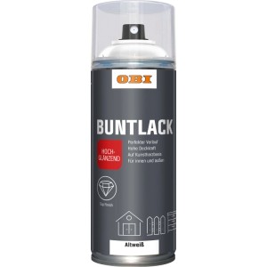 OBI Buntlack Spray LH Altweiß hochglänzend, 400ml Dose.