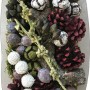 Bastelmix mit getrockneten Blättern, Blüten, Zapfen in Grün und Rot für Gartendeko.