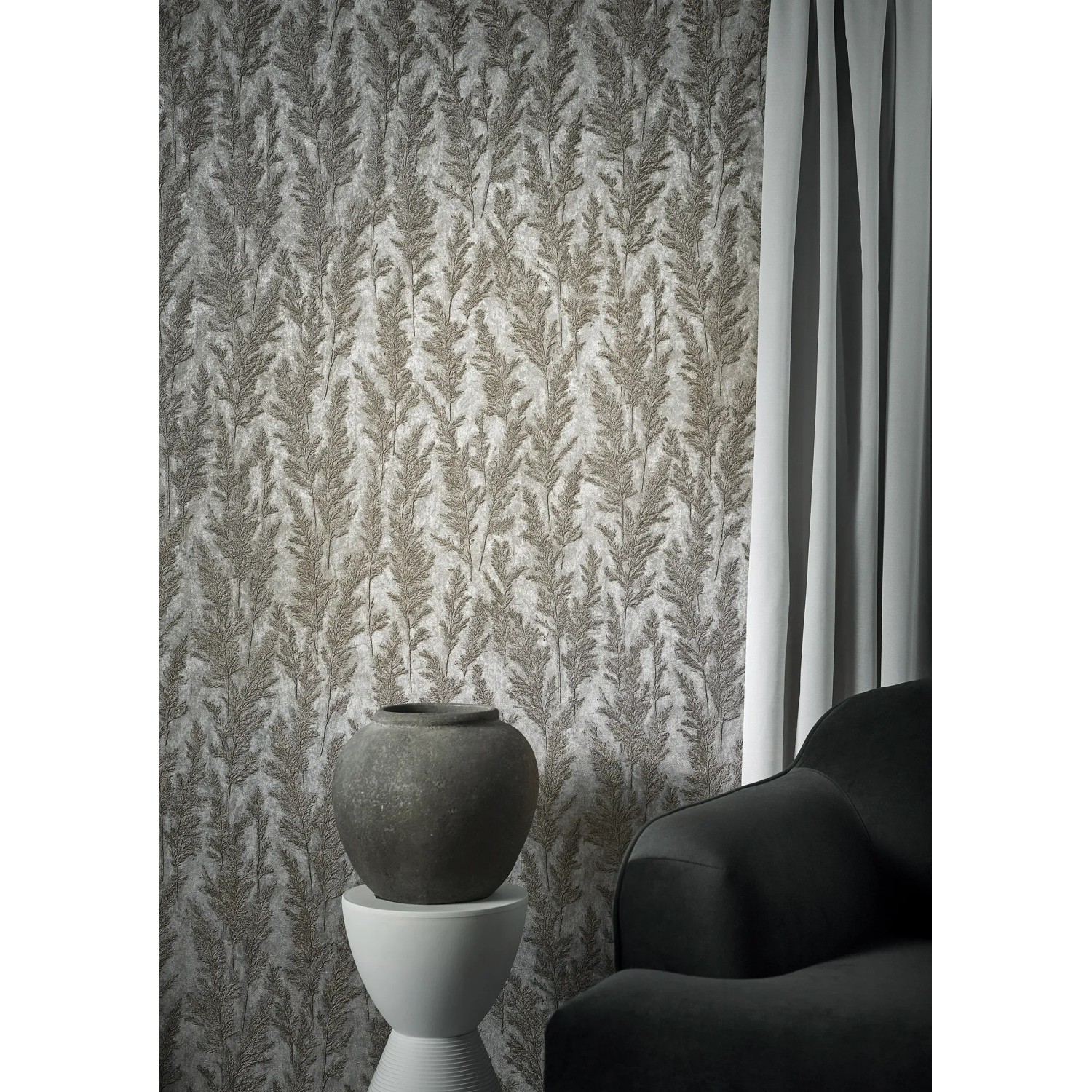 Marburg Vliestapete Natural Opulence Floral Silber, florales Muster im Wohnraum.