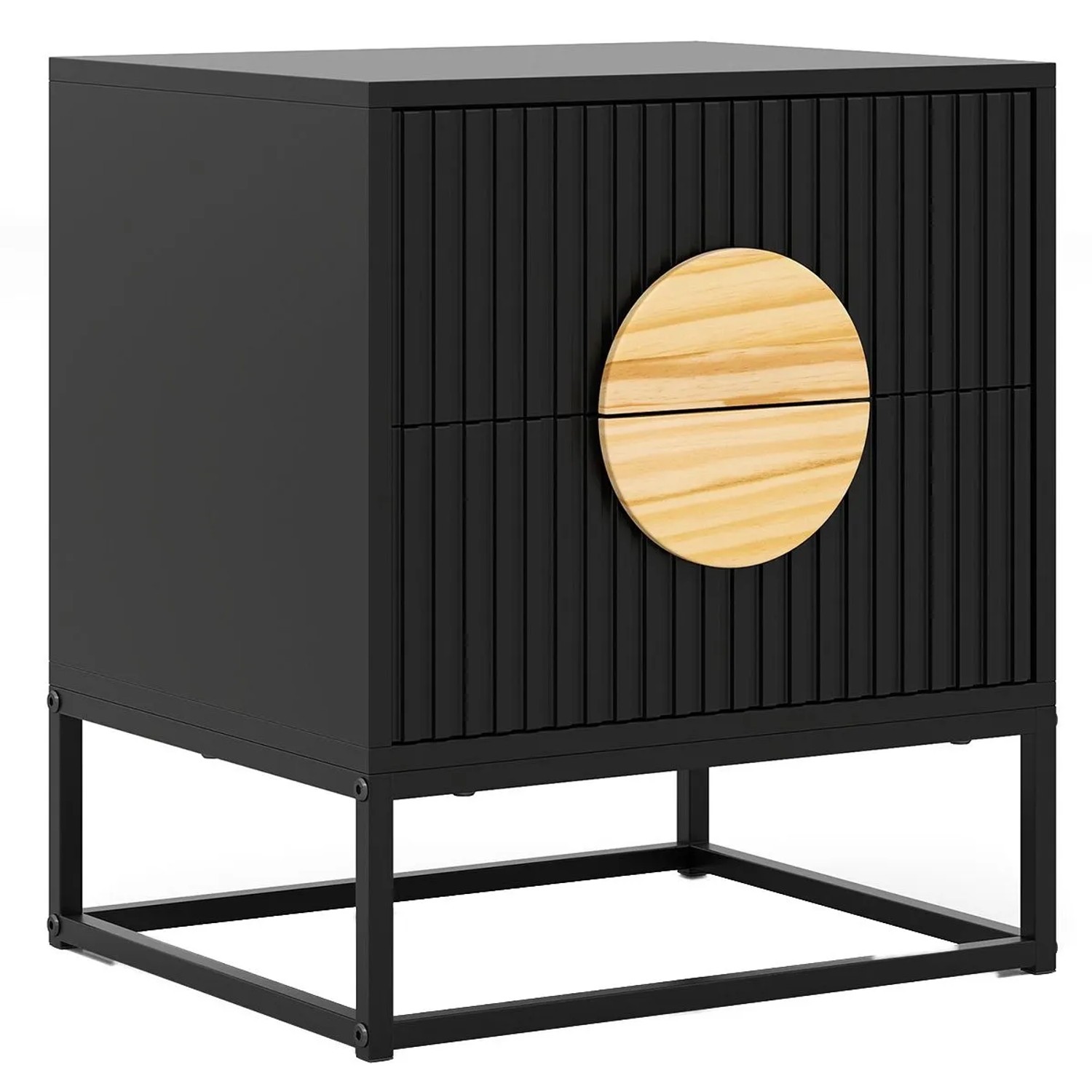 Costway Nachttisch 2 Schubladen Kiefernholz Metall 48 x 40 x 55 cm Schwarz günstig online kaufen