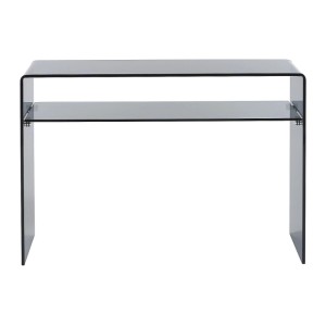 Vente-unique Konsolentisch Stileos aus anthrazitgrauem Glas, 110 cm breit, mit Ablagefach. Moderner Wohnzimmertisch.