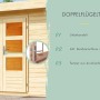 Detailansicht: Doppeltür mit Fenstern aus Kunstglas für Karibu Holz-Gartenhaus, unbehandelt.