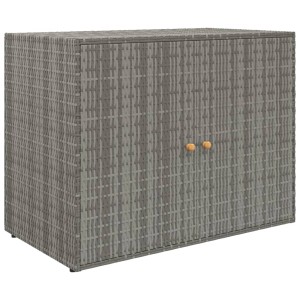 Grauer vidaXL Gartenschrank aus Poly Rattan, 100x55,5x80 cm, mit zwei Türen und Holzgriffen.
