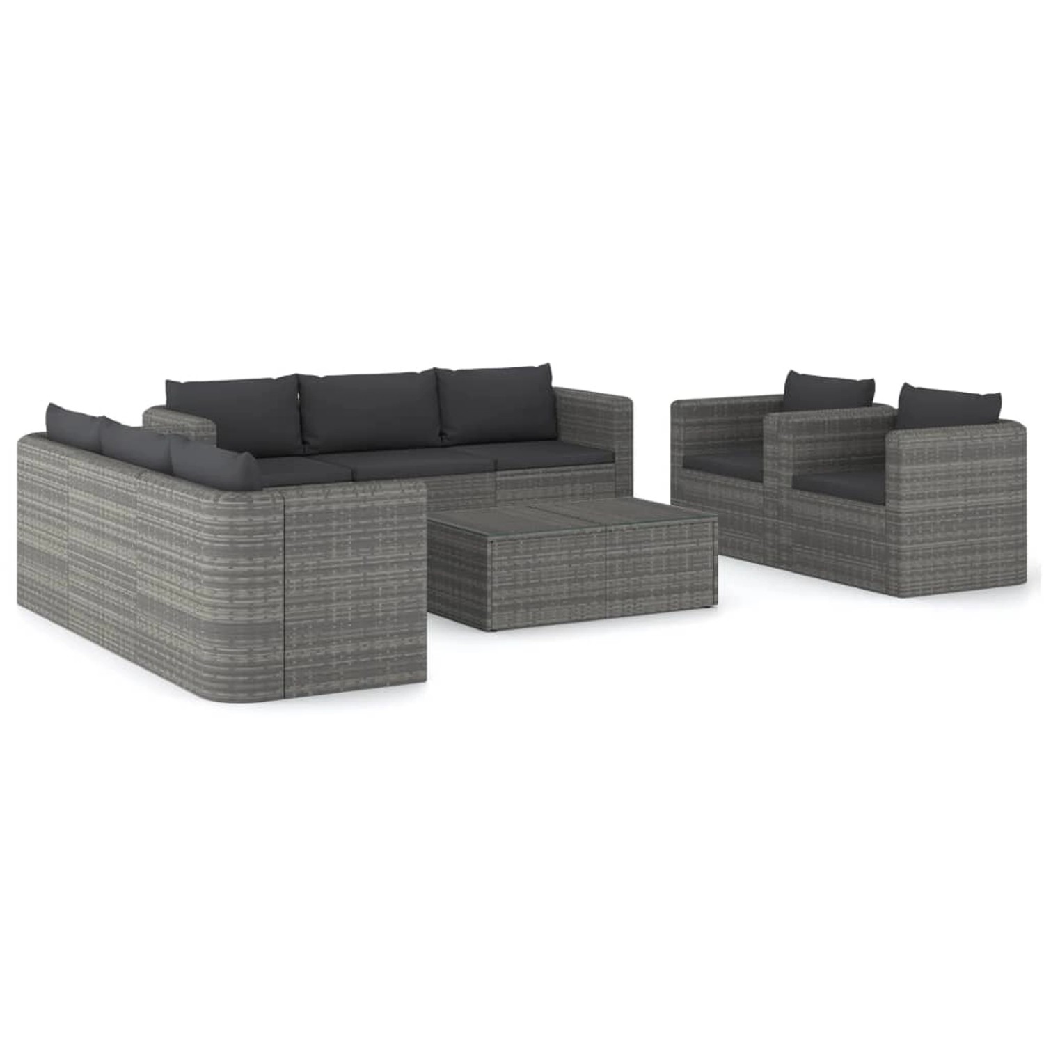 9-tlg. Garten-lounge-set Mit Kissen Poly Rattan Grau günstig online kaufen