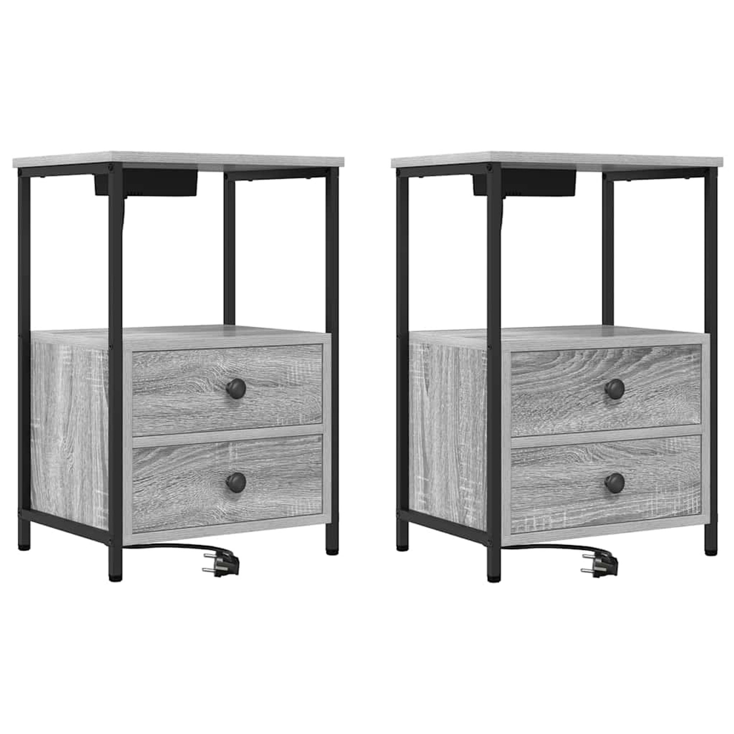 vidaXL Nachttisch mit Ladestation Grau Sonoma Holzwerkstoff 859447 günstig online kaufen