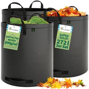 3er Set TTL Garden Gartensäcke, 272L, schwarz, für Laub und Gartenabfälle.
