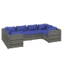 Graues 6-tlg. vidaXL Garten-Lounge-Set aus Rattan mit blauen Kissen für Terrasse und Garten.