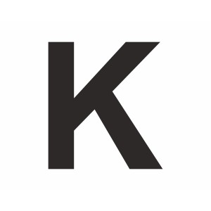 Schwarzer Aufkleber Buchstabe K, 6 cm hoch, aus PVC-Folie.