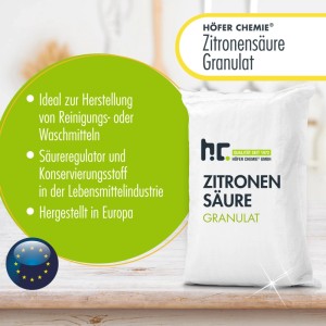 Sack Zitronensäure Granulat von Höfer Chemie, vielseitig einsetzbar im Haushalt.