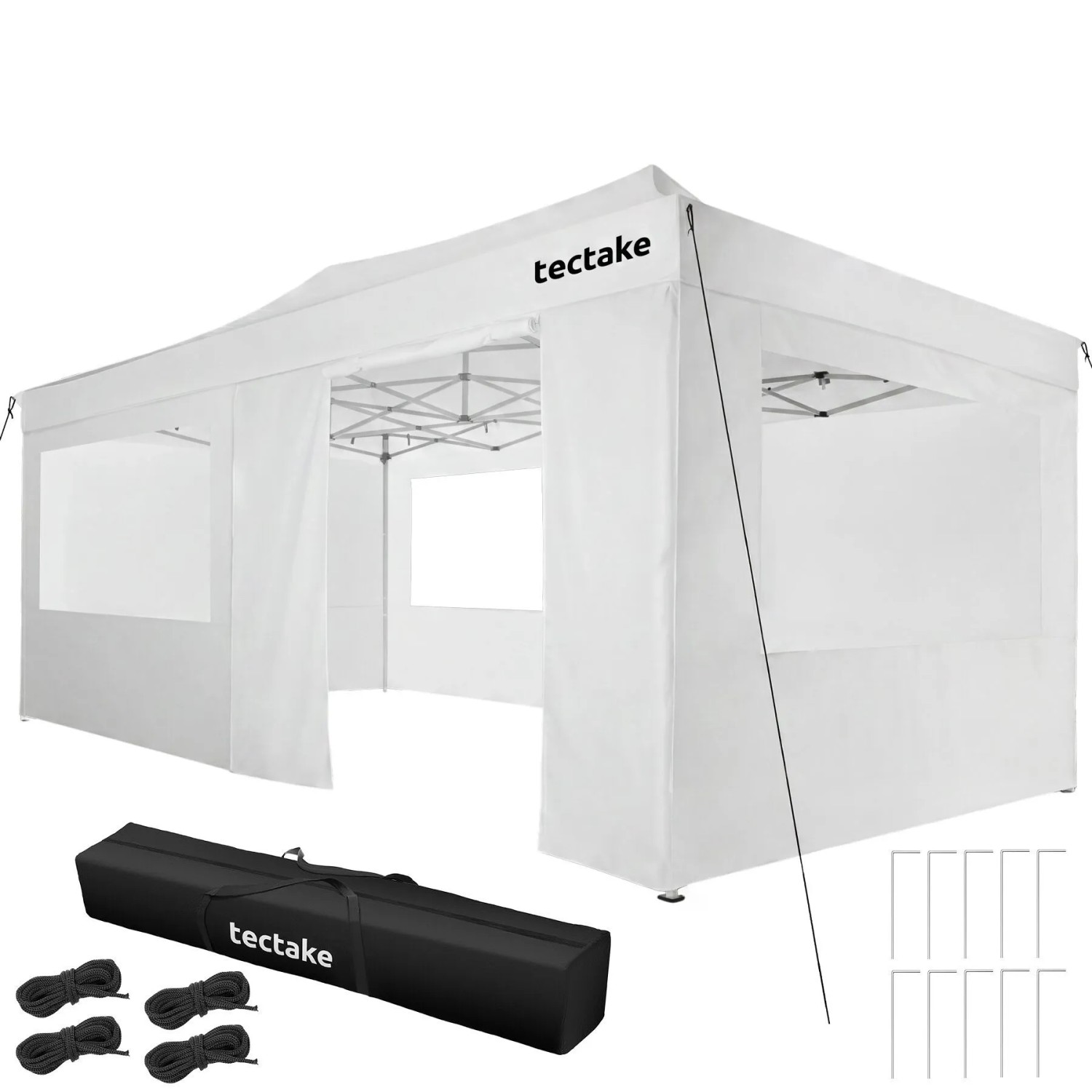 Tectake Aluminium Faltpavillon Viola 6 x 3 M  Wasserdicht 6 Seitenteile  Mit Reißverschlusszugang und 3 Fenstern  600 x 300 x 316 cm Weiß