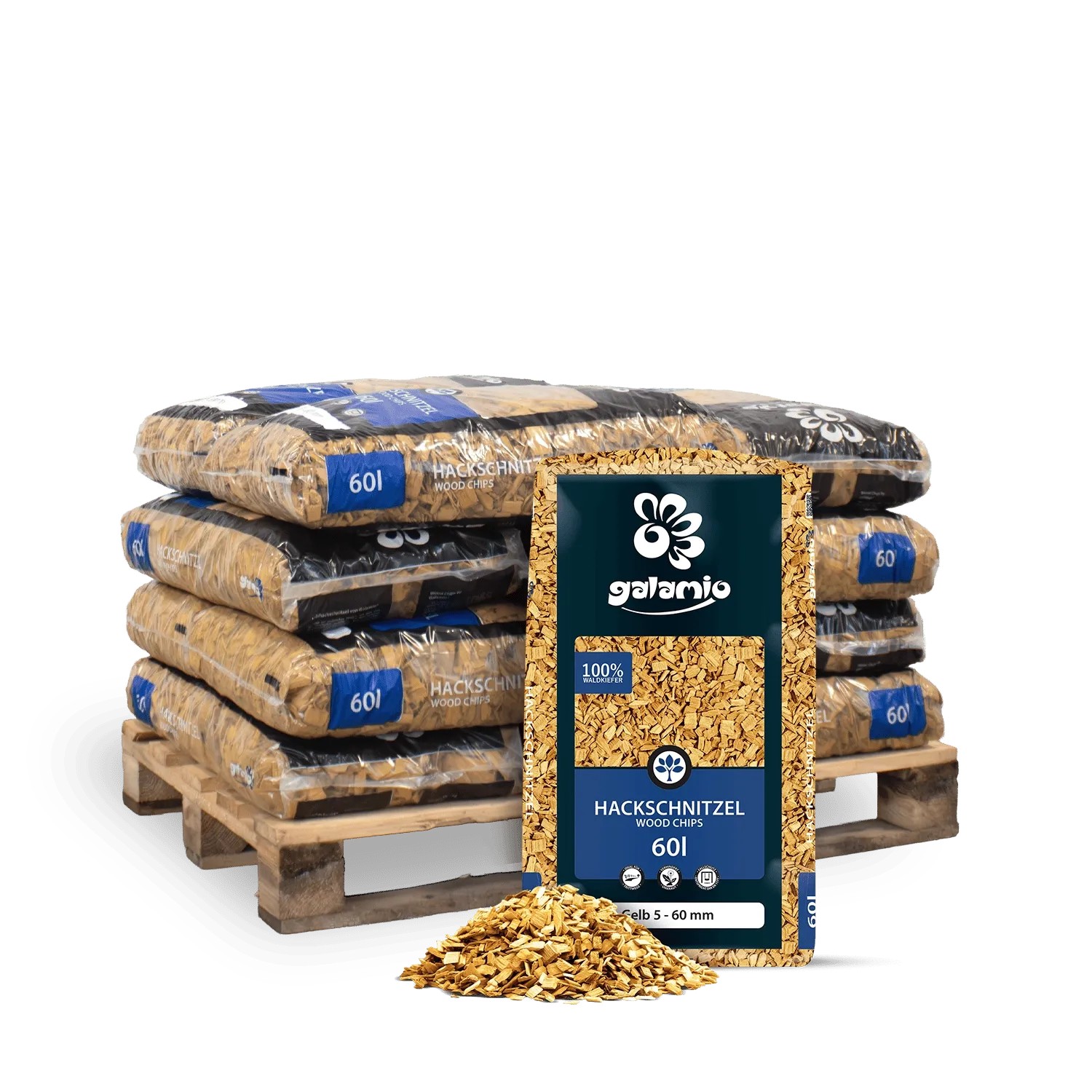 Galamio Holzhackschnitzel Gelb 60l x 12 Sack 720l 12er Palette