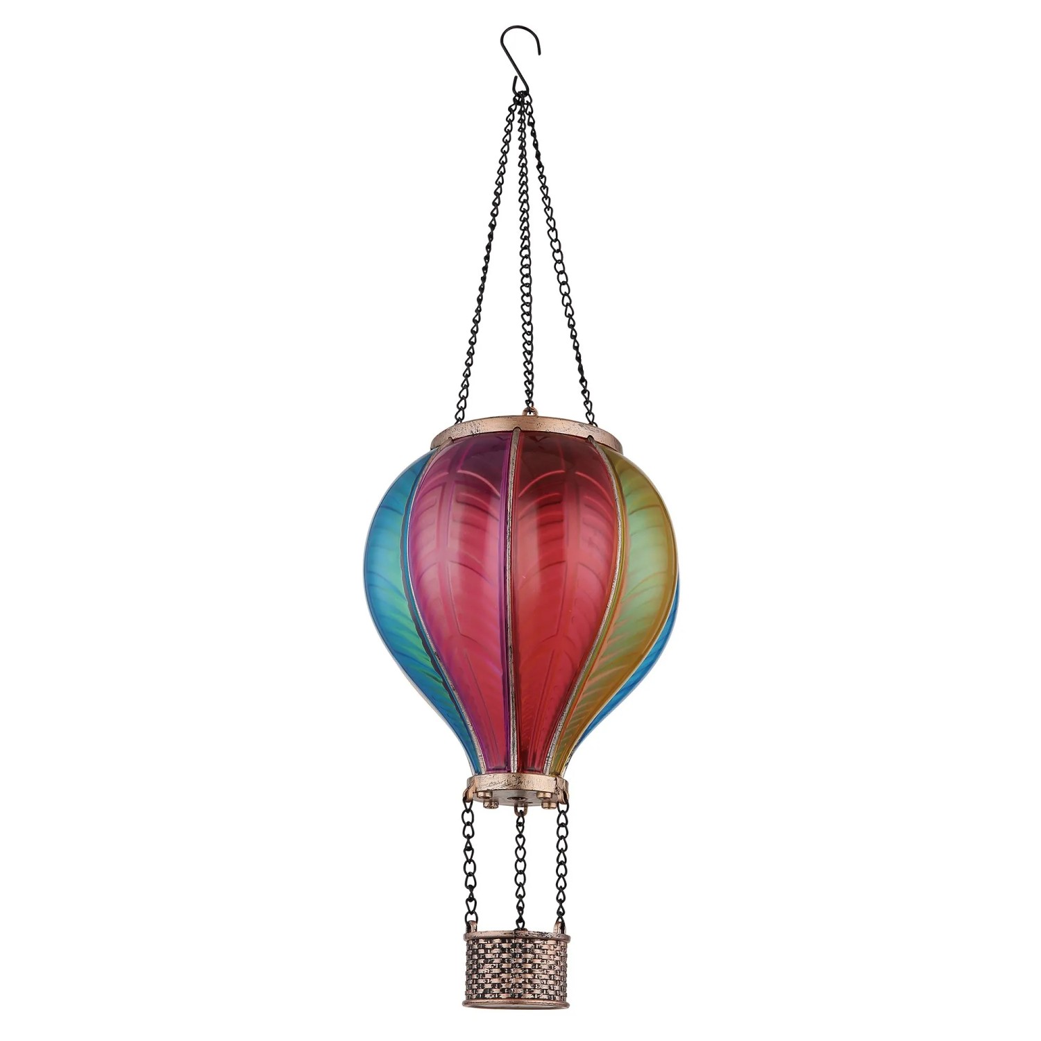 Globo Solar Deko-Leuchte Heißluftballon, Metall schwarz-matt, bunter Schirm, für Garten & Terrasse
