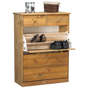 ebuy24 Nelly Schuhschrank aus Kiefer, gebeizt, mit 2 Klappen und 2 Schubladen.