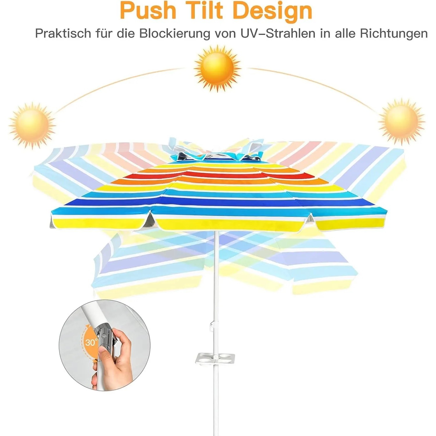 Bunter COSTWAY Sonnenschirm 200 cm mit Getränkehalter für Strand und Garten.