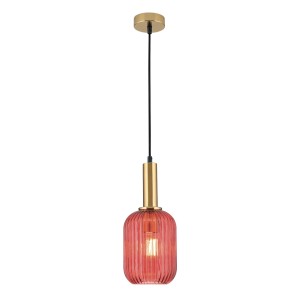 Hängeleuchte Carneval mit rotem Glasschirm und Bronze-Elementen, Lampen & Leuchten für stimmungsvolle Beleuchtung.