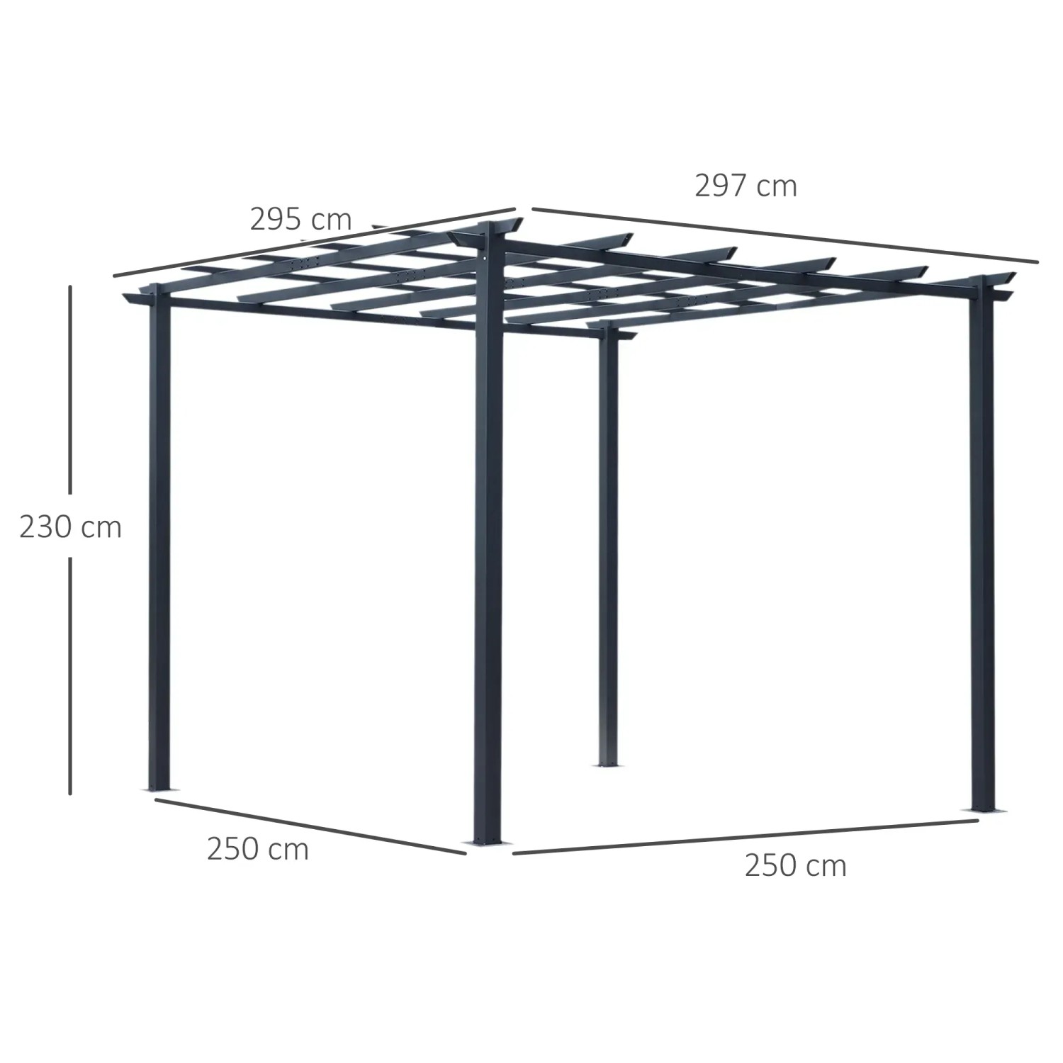 Outsunny Pergola Pavillon aus Metall, schwarz, mit Maßen. Ideal als Rankhilfe und Sonnenschutz.