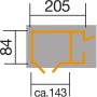 Grundriss Weka Gartenschrank Multibox mit Maßen: 205x84x143 cm.