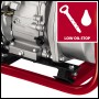 Detailaufnahme: Einhell GE-PW 46 Benzin-Wasserpumpe mit Ölmangelsicherung und rotem Rahmen.