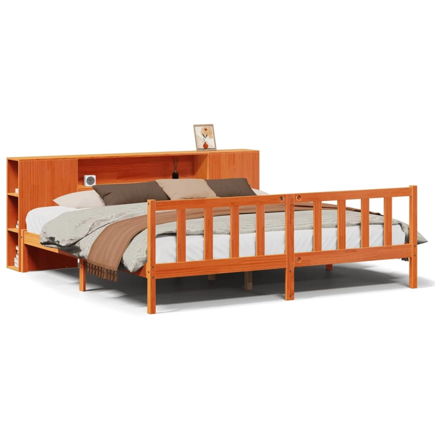 vidaXL Massivholzbett mit Regal ohne Matratze Wachsbraun 200x200 cm 3321675 günstig online kaufen