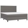 Graues vidaXL Boxspringbett mit Matratze und Kopfteil, Kunstleder, 160x200 cm.