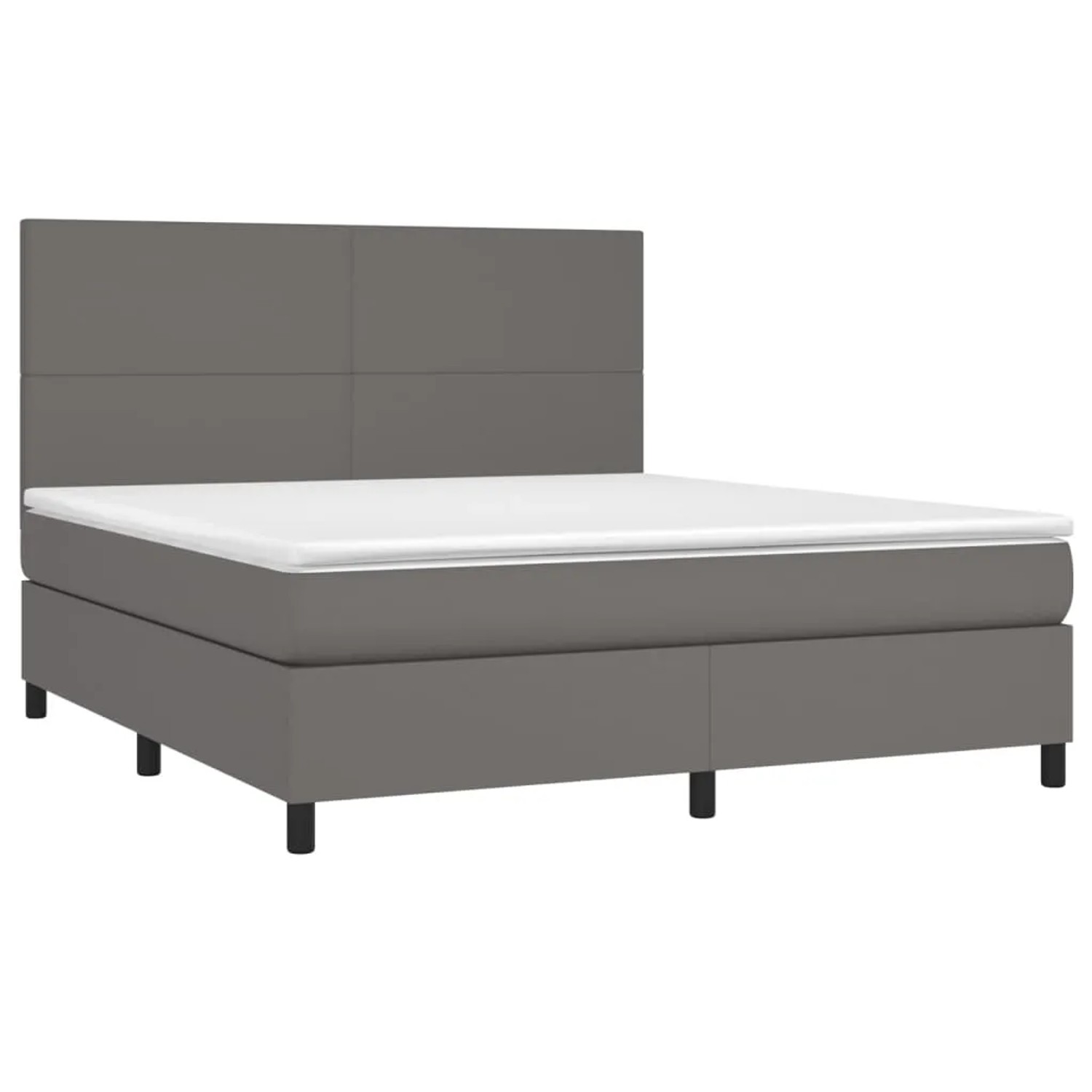Graues vidaXL Boxspringbett mit Matratze und Kopfteil, Kunstleder, 160x200 cm.