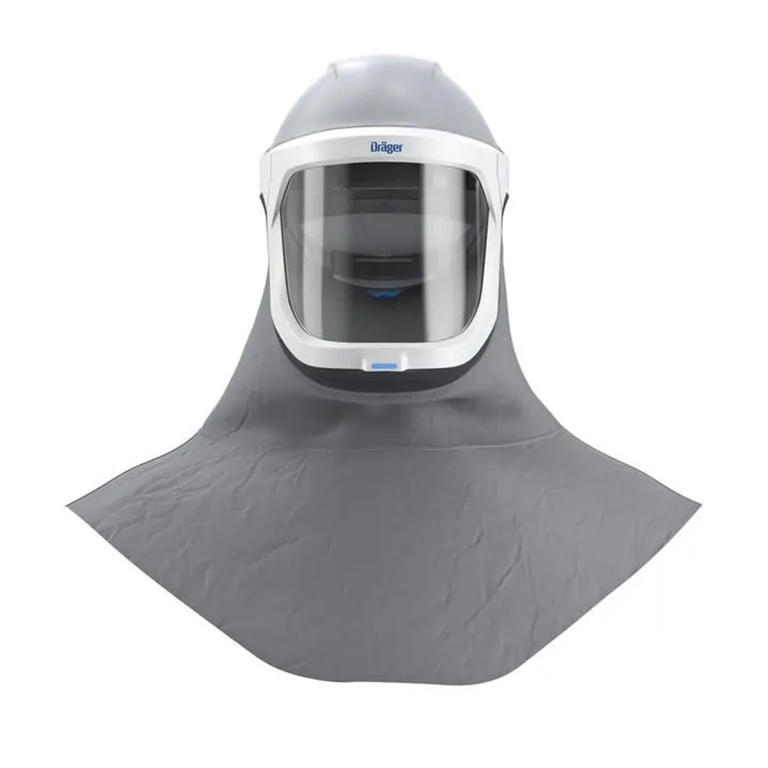Grauer Dräger X-plore 8000 Helm mit PC-Visier und Schulterabschluss für Atemschutz.