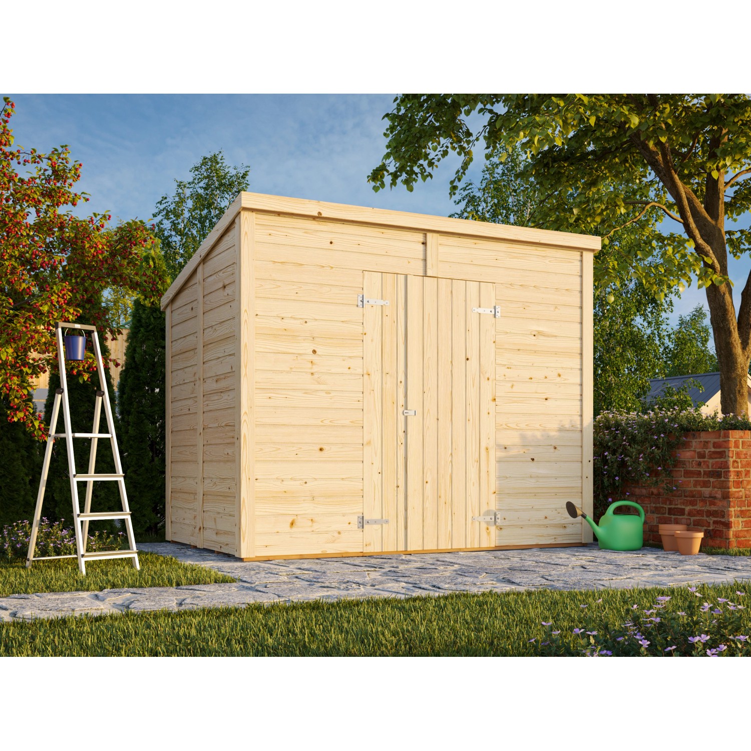 Palmako Gerätehaus Leif 273 x 170 cm Lackiert Hellgrau FSC® günstig online kaufen