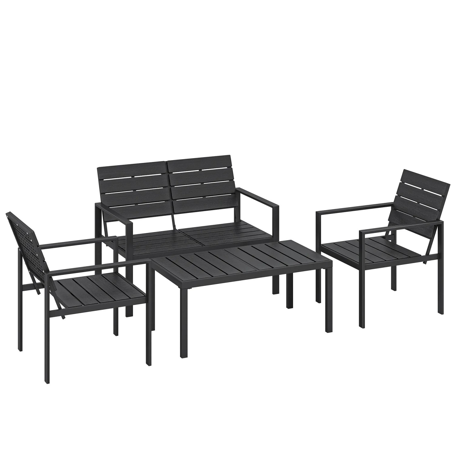 Furnicato Gartenmöbel Set Sitzgruppe Für 4 Personen Gartenlounge Mit 2er Sofa 2 Sessel Beistelltisch Lamellendesign Schwarz