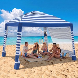 Sekey Strandmuschel 240x240 cm Höhenverstellbar mit Seitenvorhang UV Schutz 50+