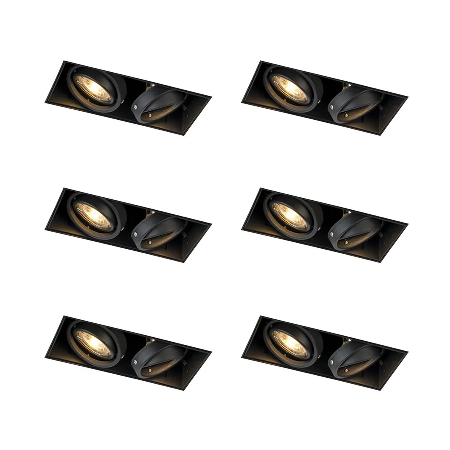 QAZQA Set mit 6 Einbaustrahlern Schwarz GU10 Verstellbar Rahmenlos 2 Flammig Oneon