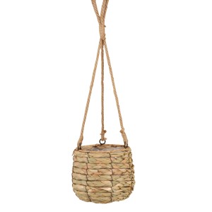 Beige-Natur Blumenampel aus Seegras mit Hanfseil, Ø 17x16 cm. Ideal für Hängepflanzen im Innenbereich.