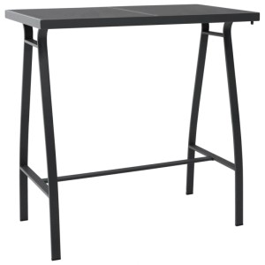 Schwarzer vidaXL Gartenbartisch aus Stahl und Glas, Teil eines 7-tlg. Gartenbar-Sets.
