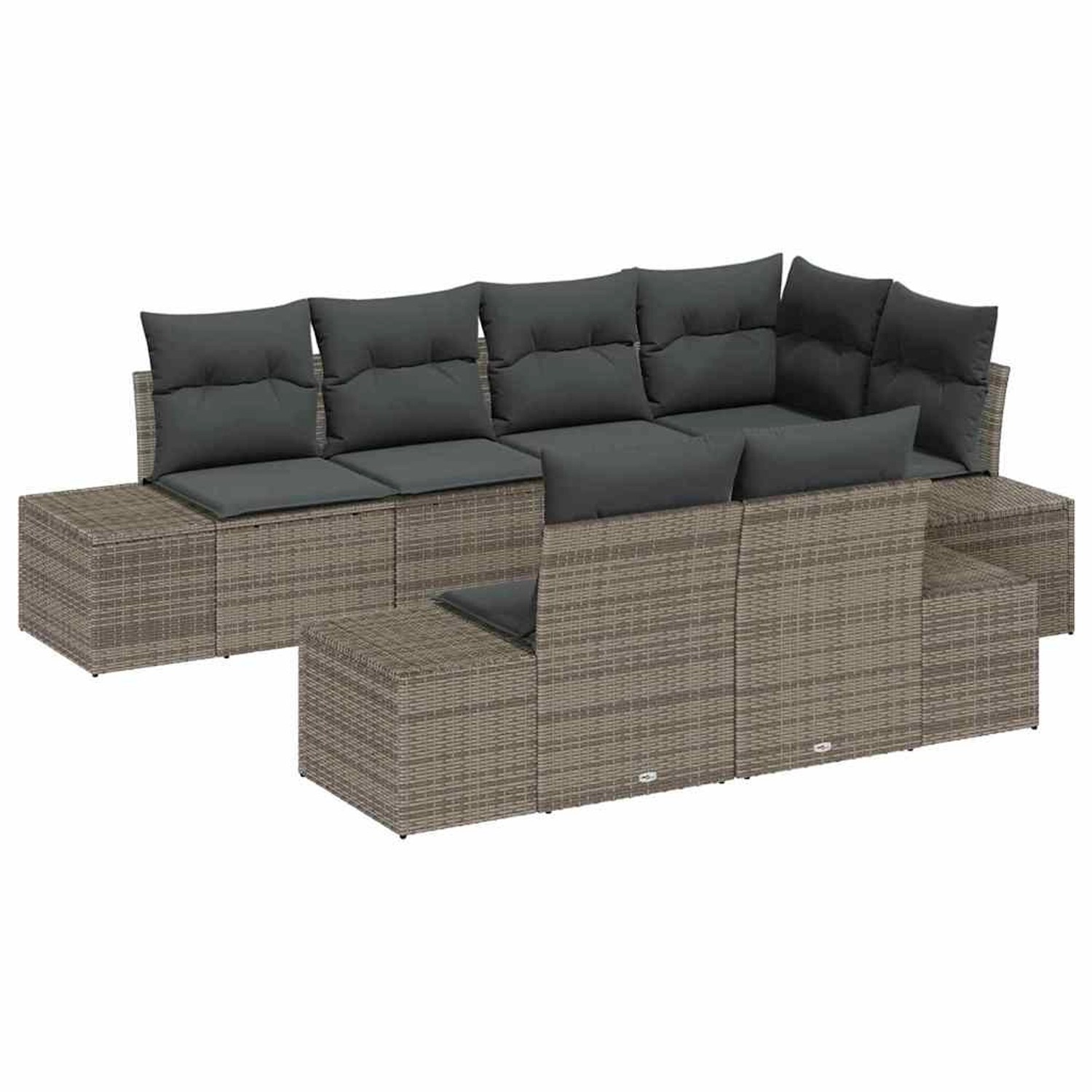 vidaXL Garten-Sofa-Set mit Kissen 7-Tlg Grau Poly Rattan 3347099 günstig online kaufen