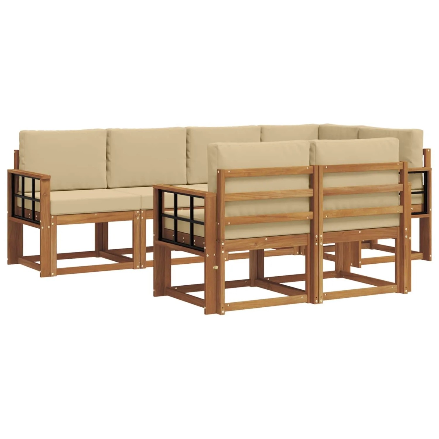vidaXL Outdoor-Sofagarnitur mit Kissen 7-Tlg Natur und Beige 3366546