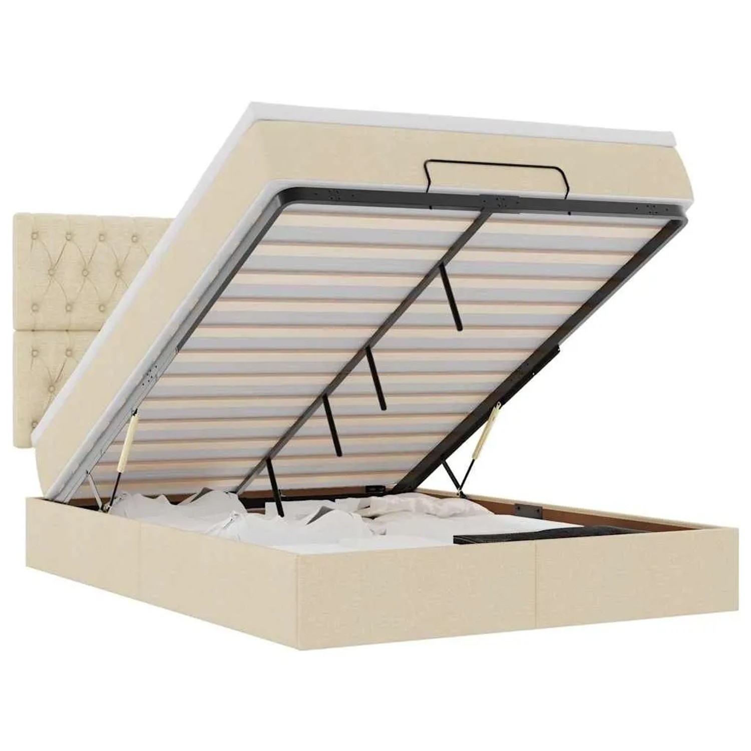 vidaXL Ottoman-Bett mit Matratze Creme 140x190 cm Stoff 3313242