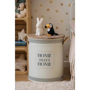 Kobolo Wäschekorb Korb HOME Gr L  40x52 cm Metall Holz mit Deckel Griffe