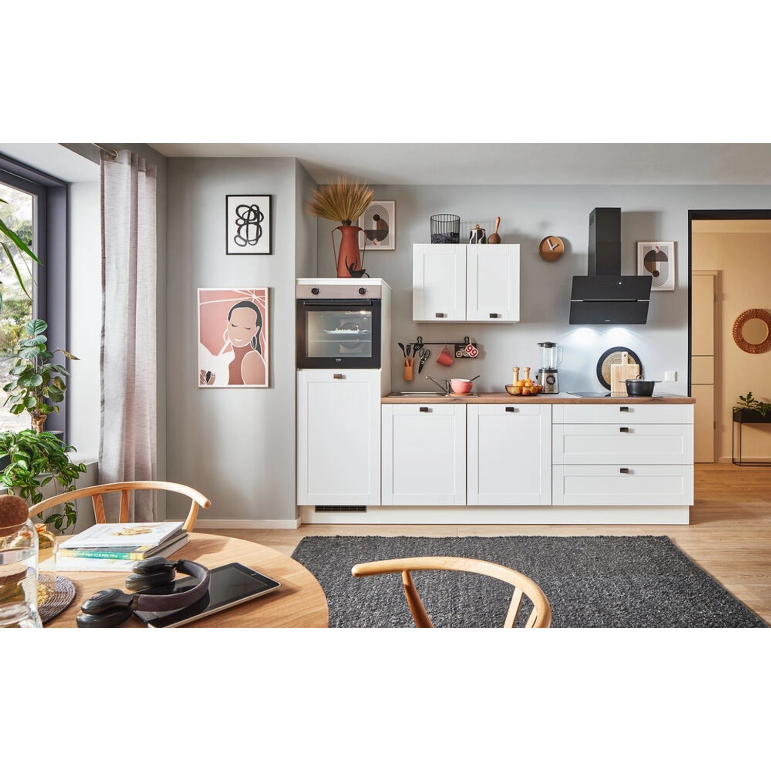 pino Küchenzeile 250 cm Weiß matt Anschlag,inks 1 Geräteschrank günstig online kaufen