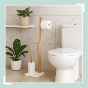 Relaxdays WC Garnitur Holz Metall Weiß Freistehend 78,5 cm x 23 cm x 18 cm 2,1 kg