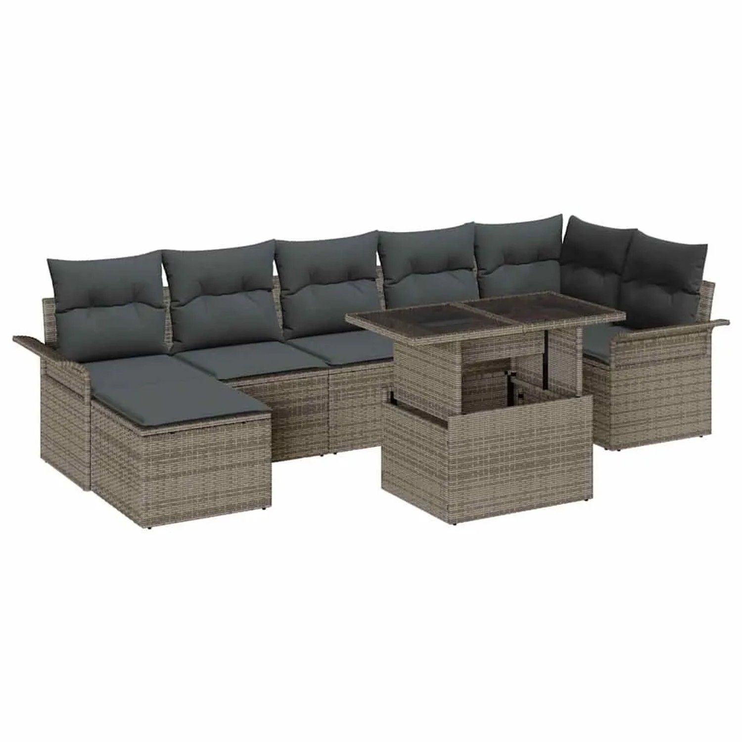 Thumbnail - vidaXL Garten-Sofa-Set mit Kissen mit Speicher 8-Tlg Grau Poly Rattan 3357062