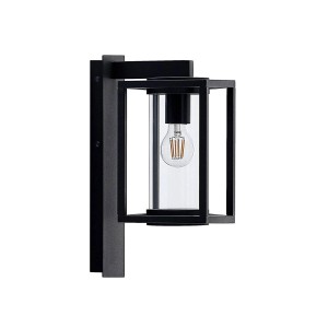 Moderne, schwarze Lucande Außenwandleuchte Ferda aus Aluminium mit klarem Glas und E27 Fassung.
