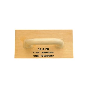 Rechteckiges Stubai Holz-Reibbrett 480x240 mm, 7-fach verleimt, wasserfest, mit beigem Griff. Für Putz & Mörtel.