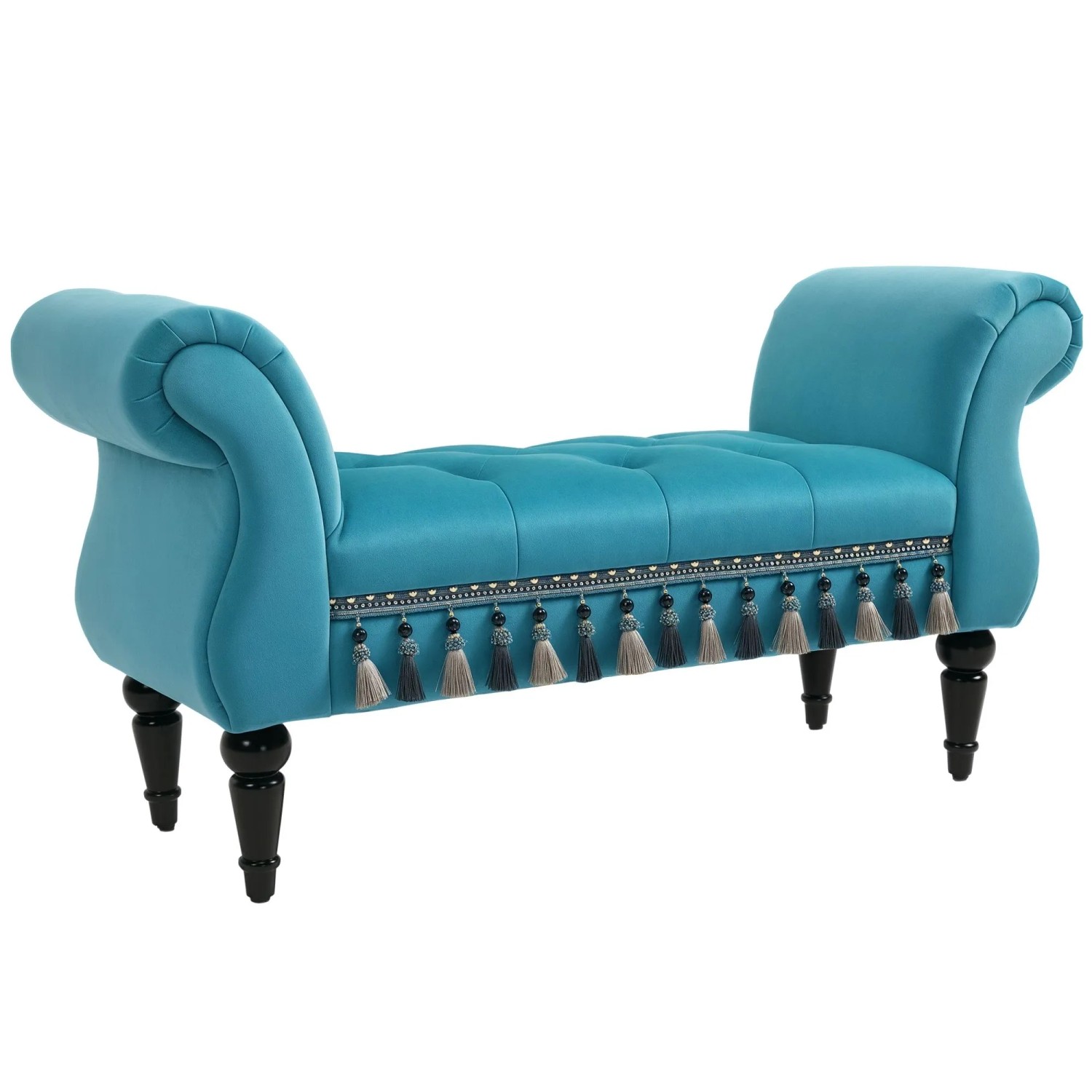 HOMCOM Sitzbank Samtoptik Luxus mit Holzbeine bis 150 kg Blau 117 x 40 x 58 cm